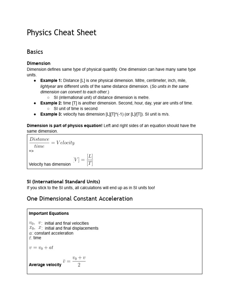 Physics Cheat Sheet - Google Docs | PDF | Physical Phenomena | Physics