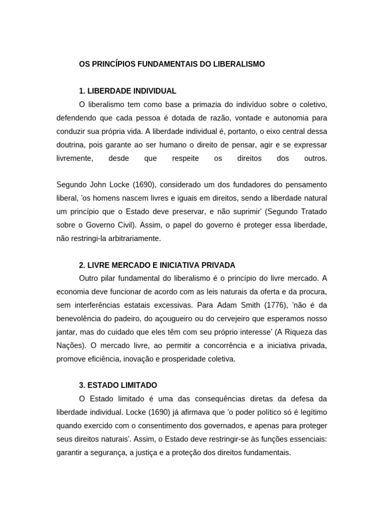 Principios Fundamentais Do Liberalismo | PDF | Liberdade | Liberalismo