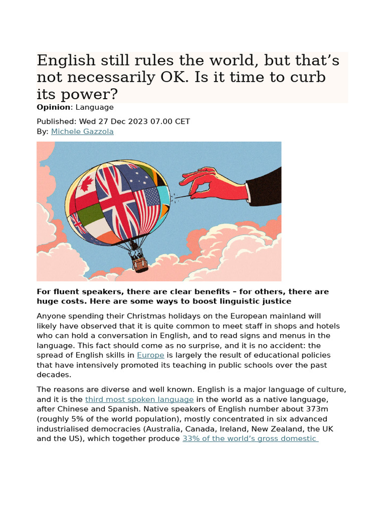 Task 6 - Text. English Still Rules The World | PDF | Foreign Language ...