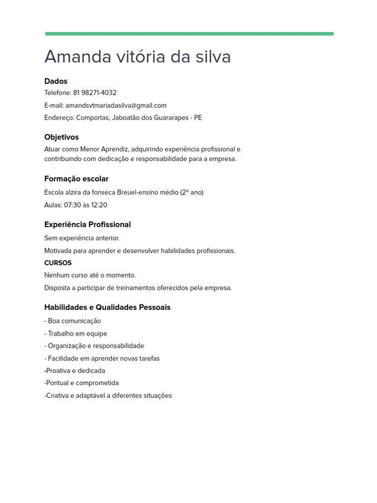 Amanda Vitoria CV | PDF