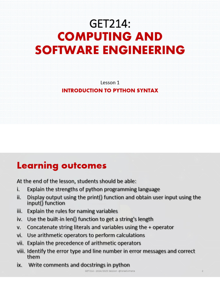 GET 214 Python Lesson 1 | PDF | Python (Programming Language ...