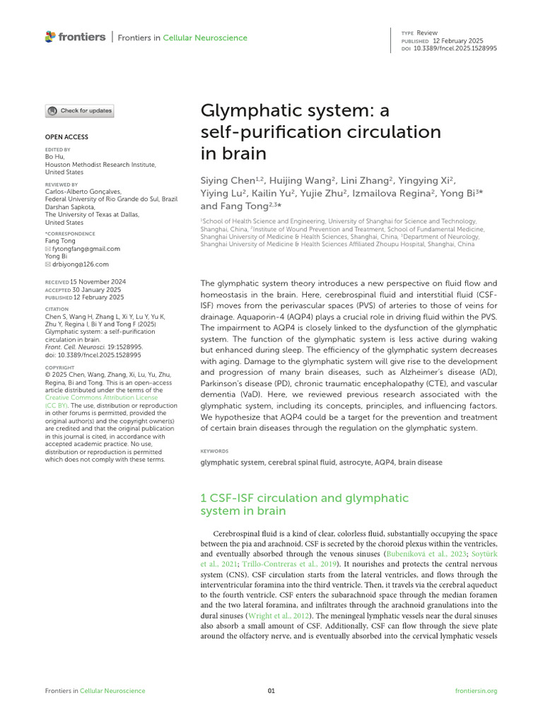Aula 5 - Glymphatic System | PDF | Cerebrospinal Fluid | Chronic ...