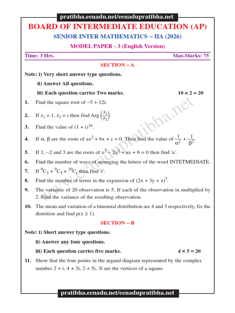 SR Inter Maths 2A MODEL 3 | PDF | Probability Distribution ...