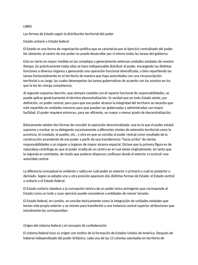 Las Formas de Estado Tarea Resumen | PDF | Federación | Estado (política)