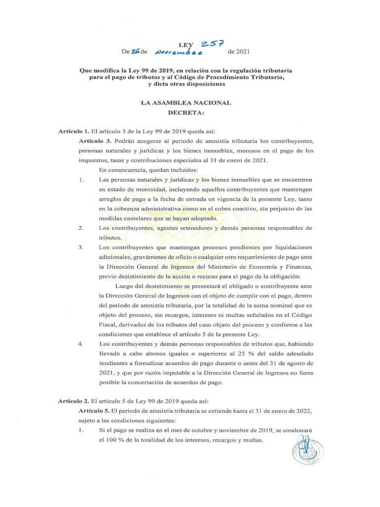 Ley 257 Del 26 de Noviembre de 2021 | PDF