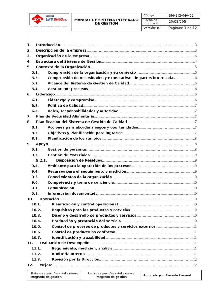Sm-Sig-Ma-01 Manual de Sistema Integrado de Gestion | PDF | Calidad ...
