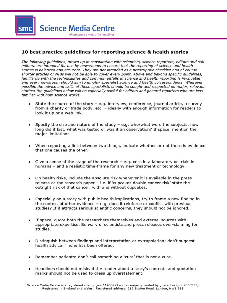 10 Best Practice Guidelines For Science and Health Reporting | PDF ...
