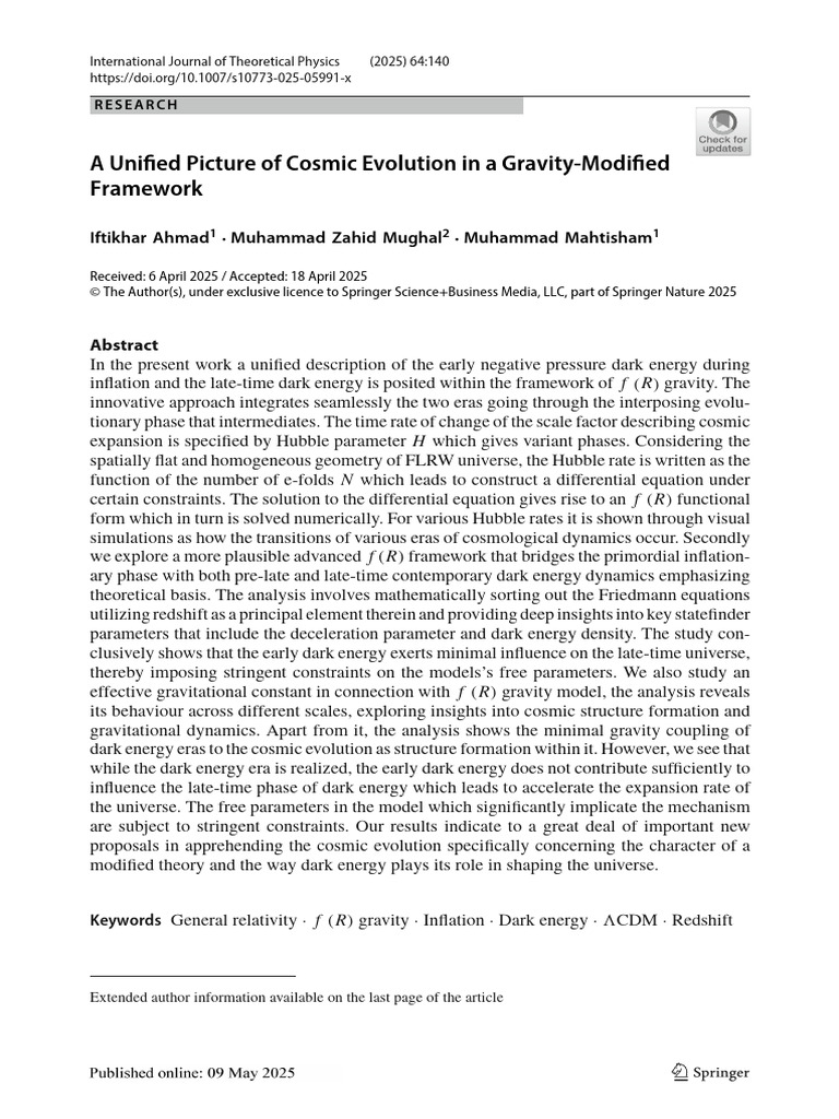 A Unified Picture of Cosmic Evolution in GMF | PDF | Dark Energy | Universe