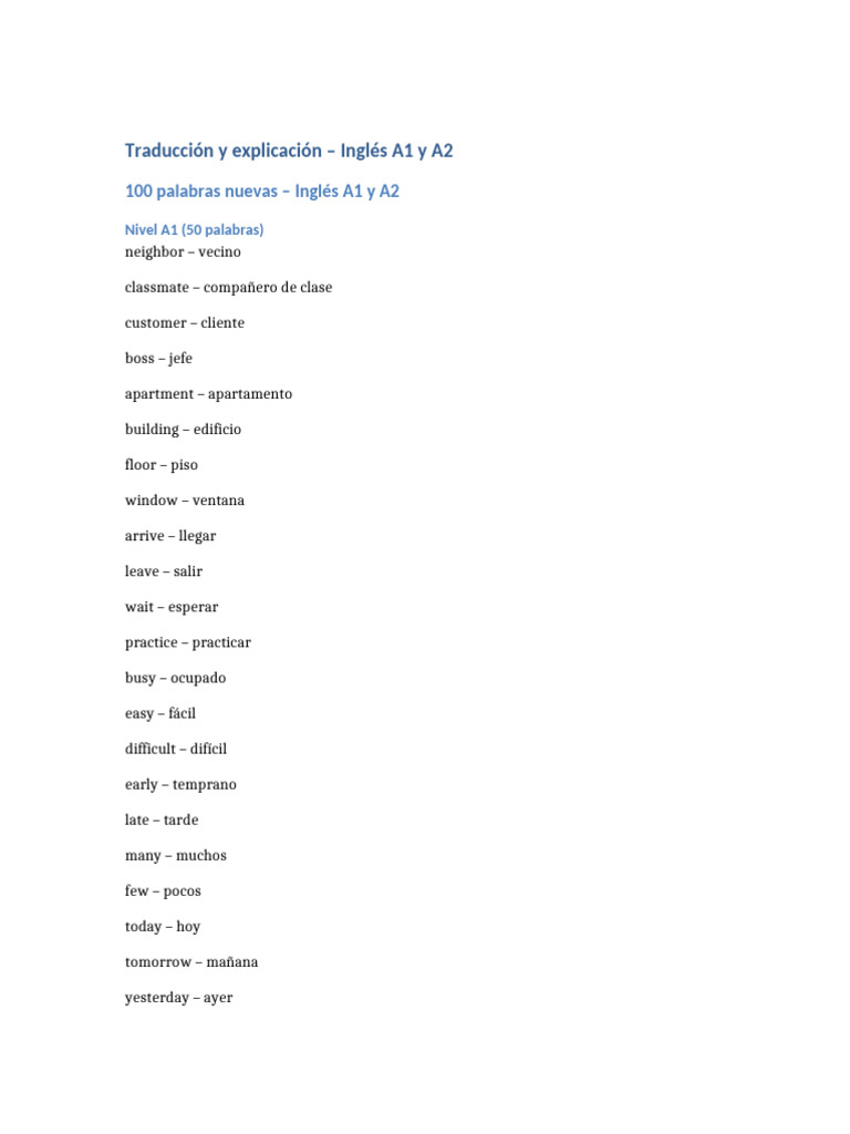 Ingles A1 A2 Traduccion y Gramatica | PDF