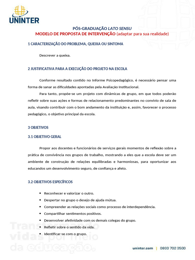 Exemplo de Proposta de Intervencao Institucional 2024 - Rev | PDF