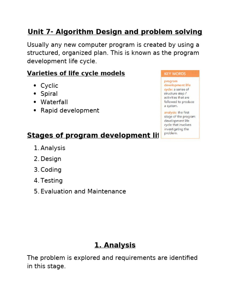 Cambridge computer science short note Unit 7 part A | PDF | Algorithms ...