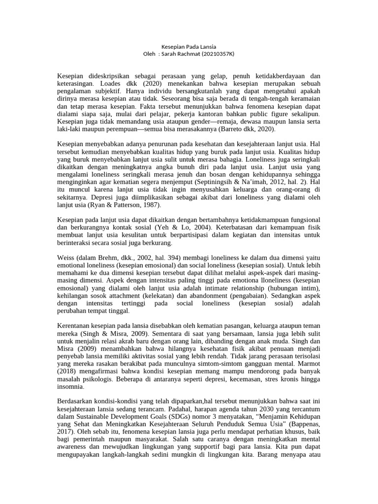Kesepian Pada Lansia | PDF