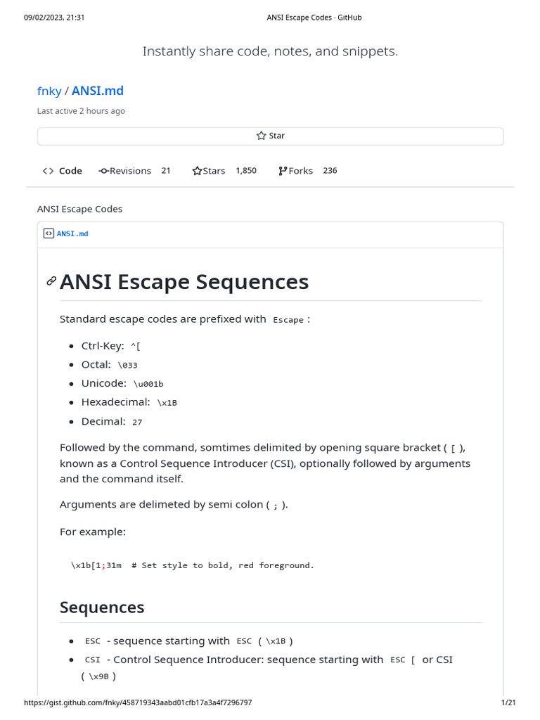 ANSI Escape Codes GitHub | PDF | Text | Software