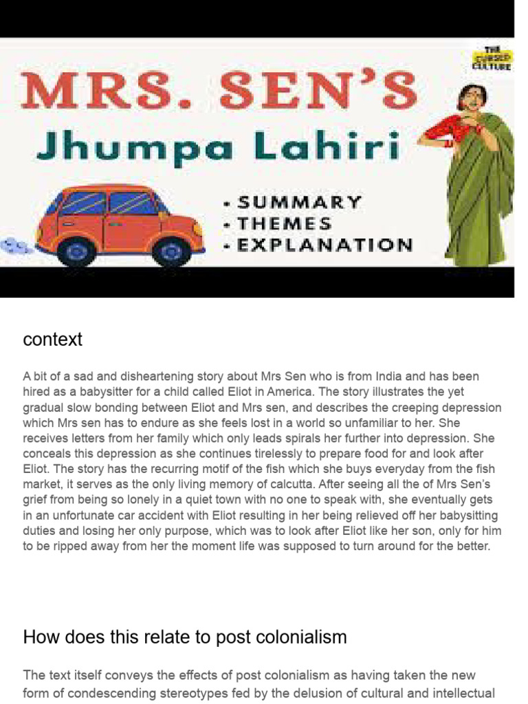 Mrs Sens good short story on post colonial perspective | PDF