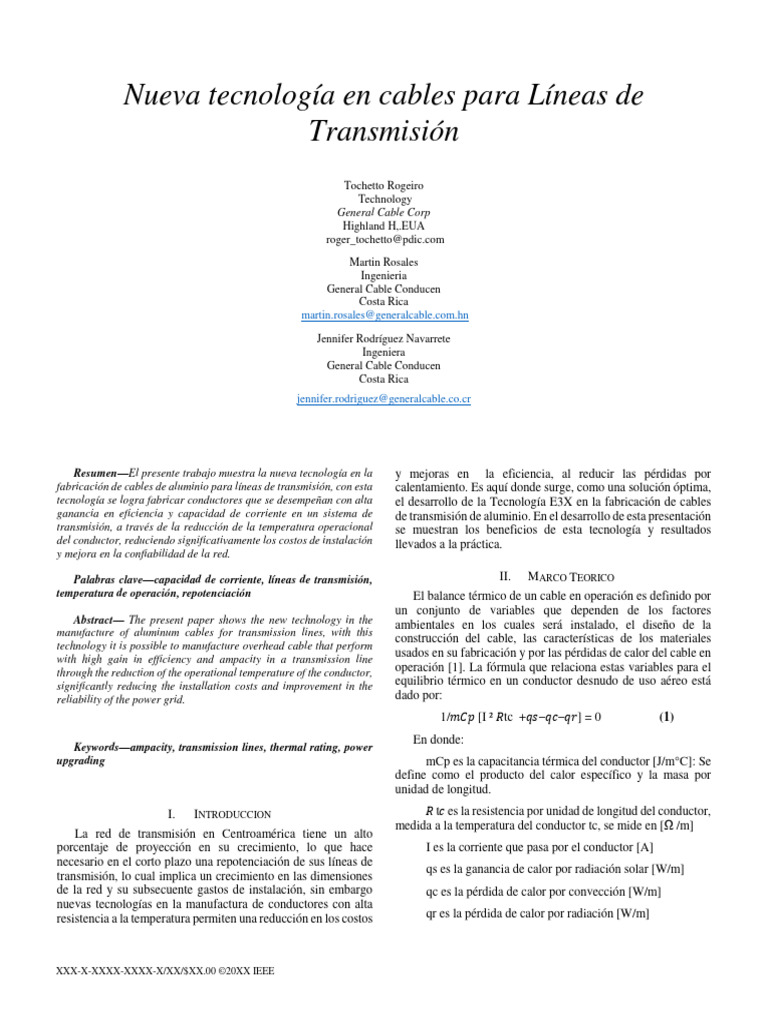 Nueva Tecnologa en Cables para Lneas de Transmisin | PDF | Conductor ...