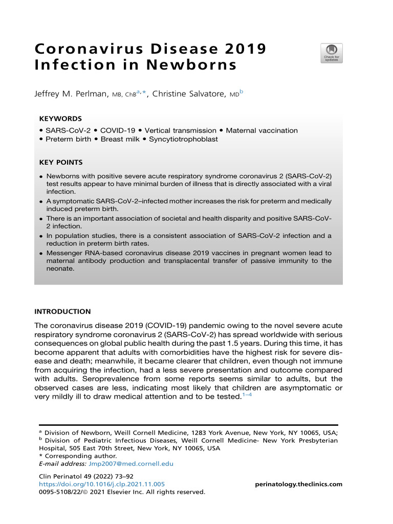 Coronavirus Disease 2019 Infection in Newborns 202 | PDF | Childbirth ...