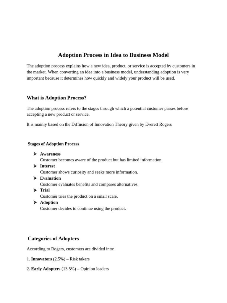 Adoption Process in Idea to Business Model | PDF
