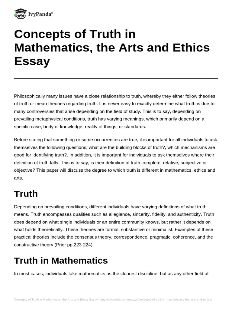 Concepts of Truth in Mathematics the Arts and Ethics | PDF | Truth ...