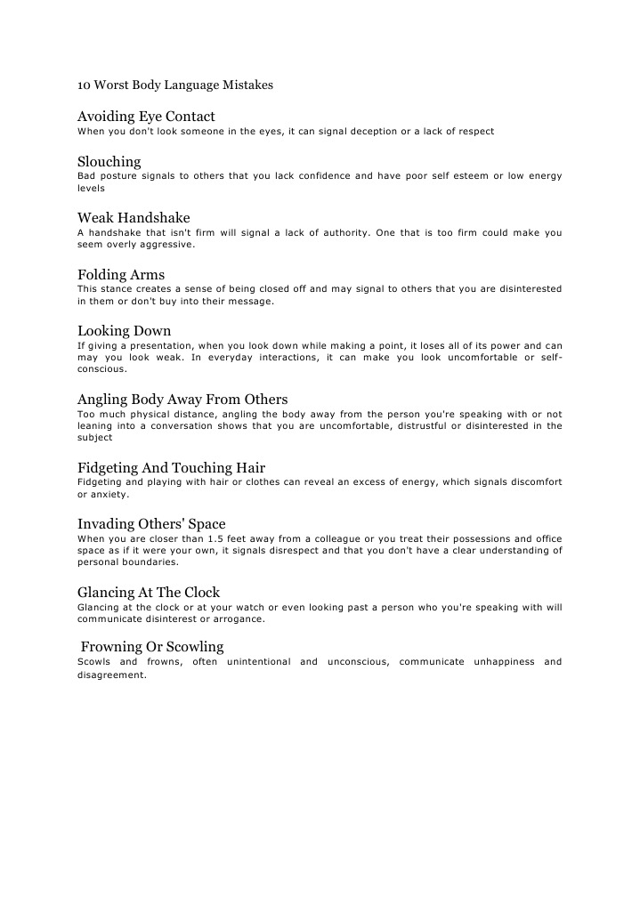 10 Worst Body Language Mistakes | PDF | Body Language | Action (Philosophy)
