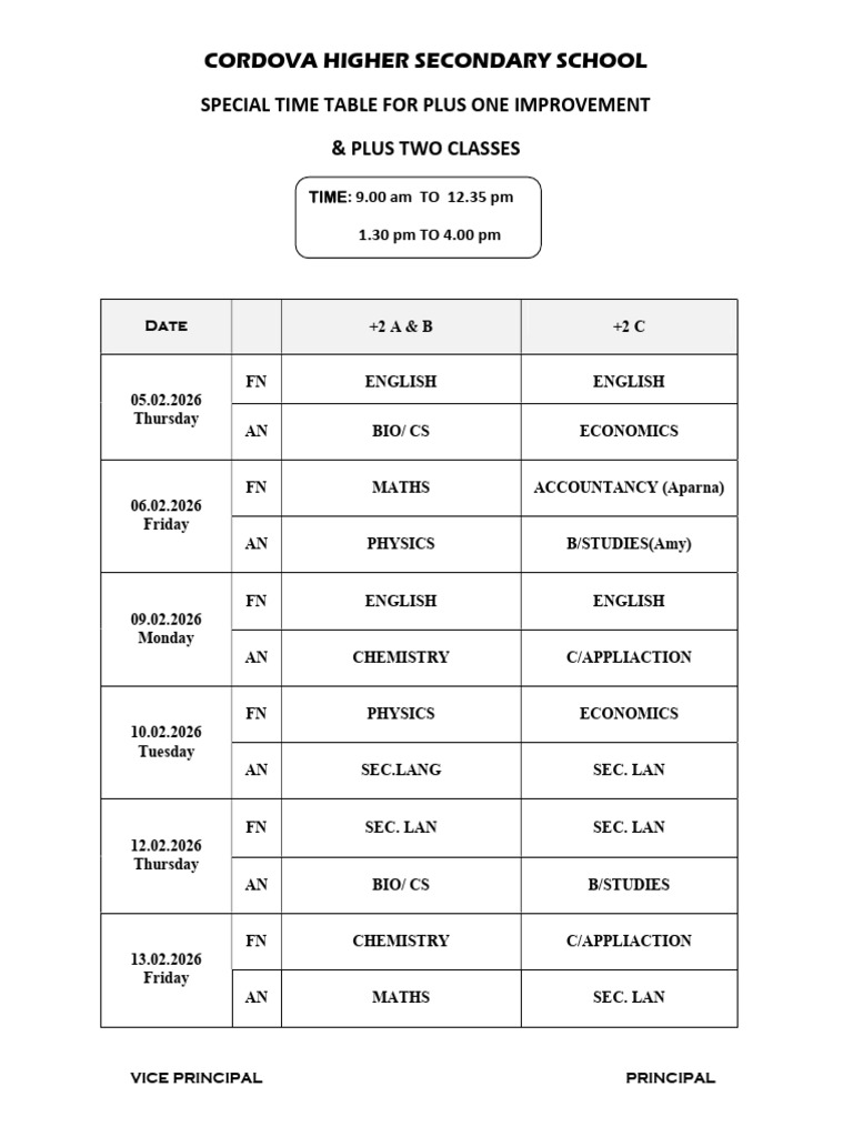+2 SPL TIME TABLE_260204_163607 | PDF