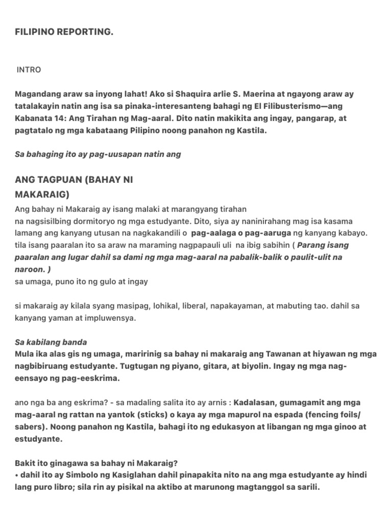 Filipino Reporting. | PDF
