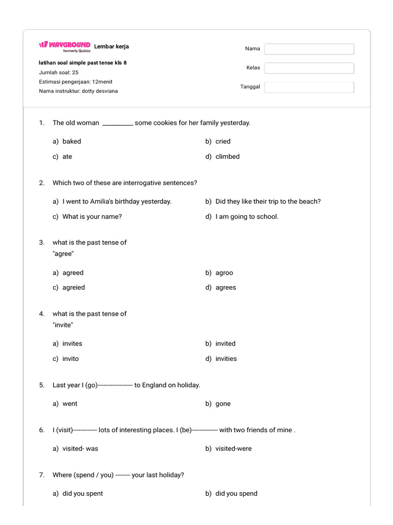 Latihan Soal Simple Past Tense Kls 8 | PDF | Chess | Chess Theory