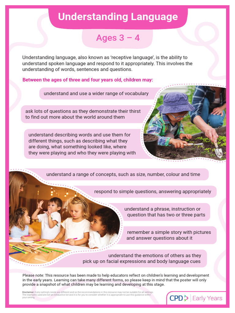 Understanding Language Ages 3-4 Poster | PDF