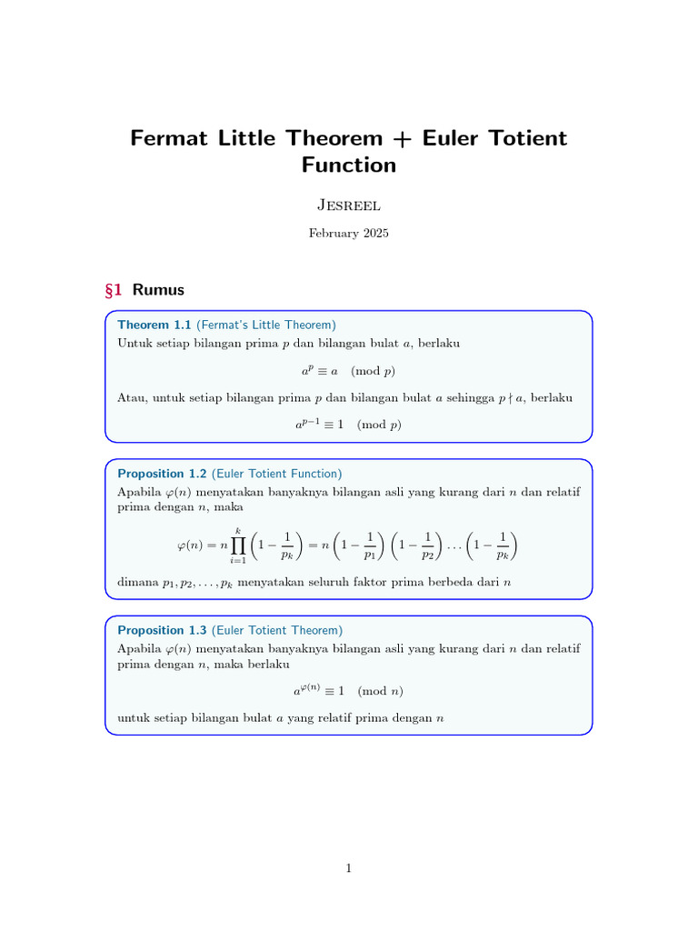 Sesi 11 - FLT + Euler Totient - Jesreel (Handout Soal) | PDF ...