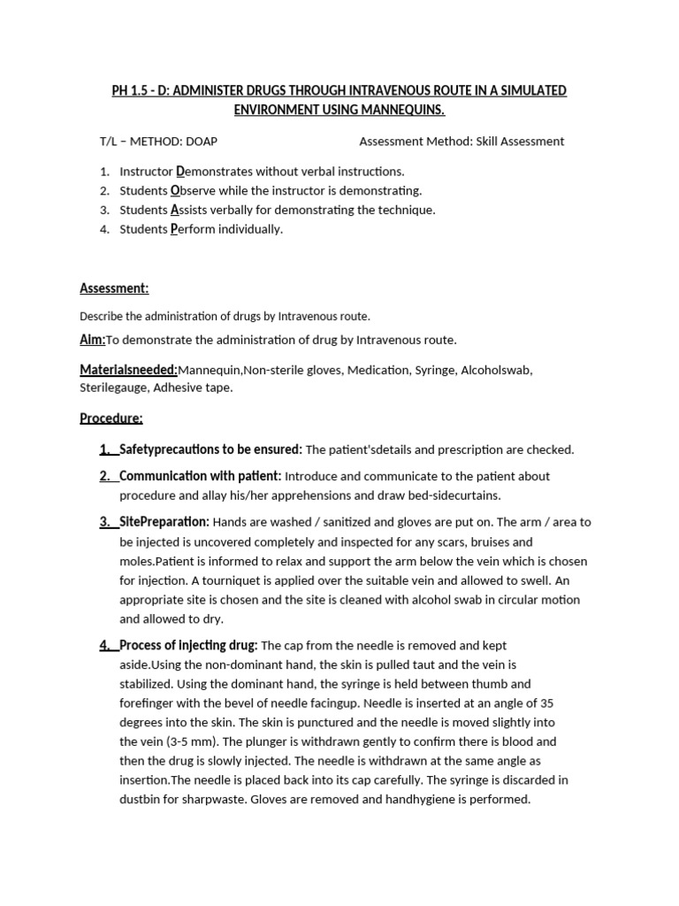 PH 1.5 D Record - Routes - IV | PDF | Intravenous Therapy | Injection ...