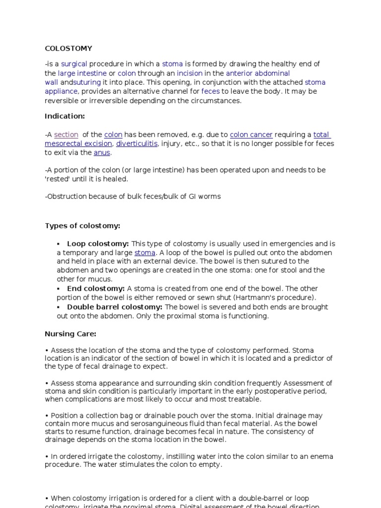 Surgical Stoma Large Intestine Colon Incision Anterior Abdominal Wall ...