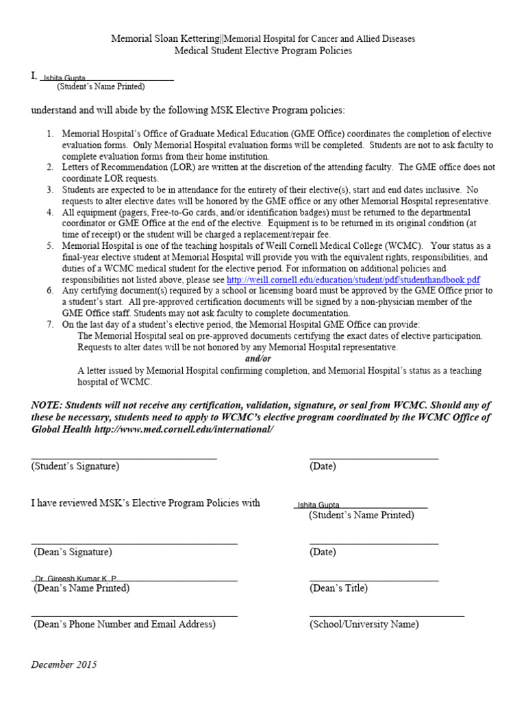 MSK Policies Form | PDF