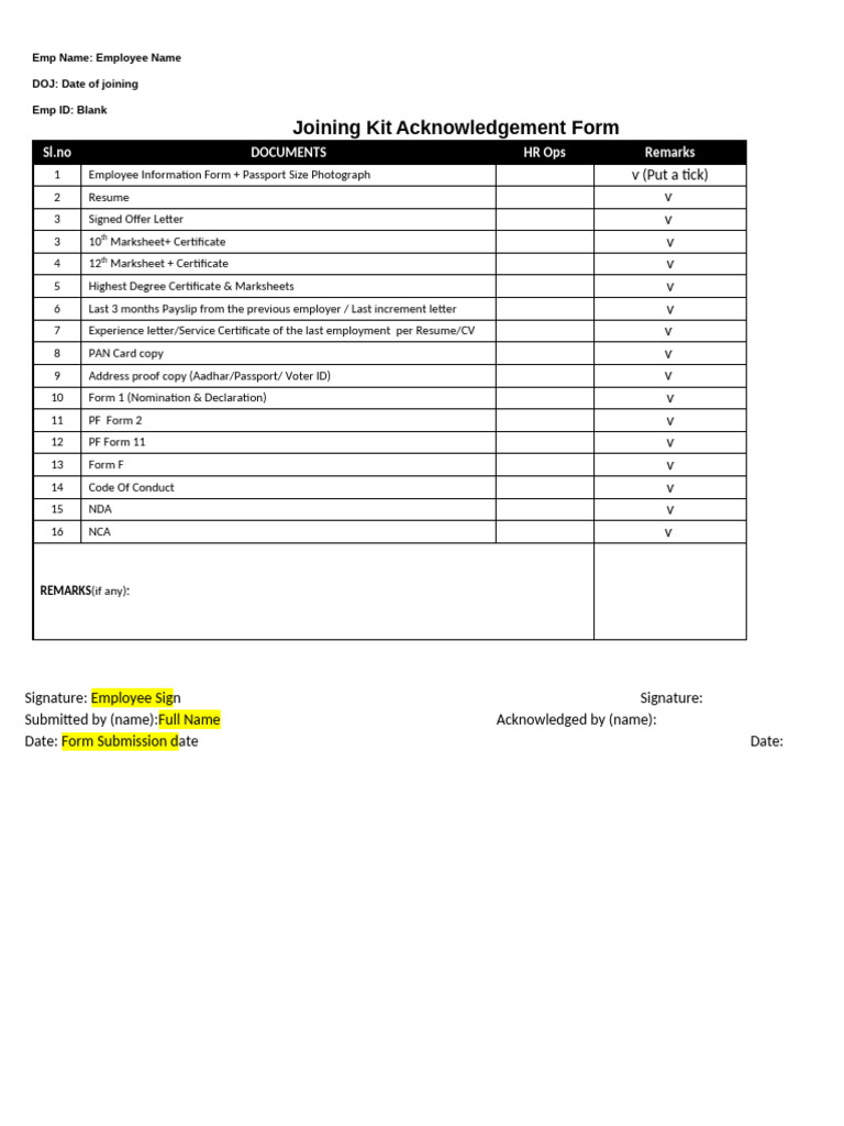 1.joining Kit Acknowledgement Form - Scaleneworks | PDF