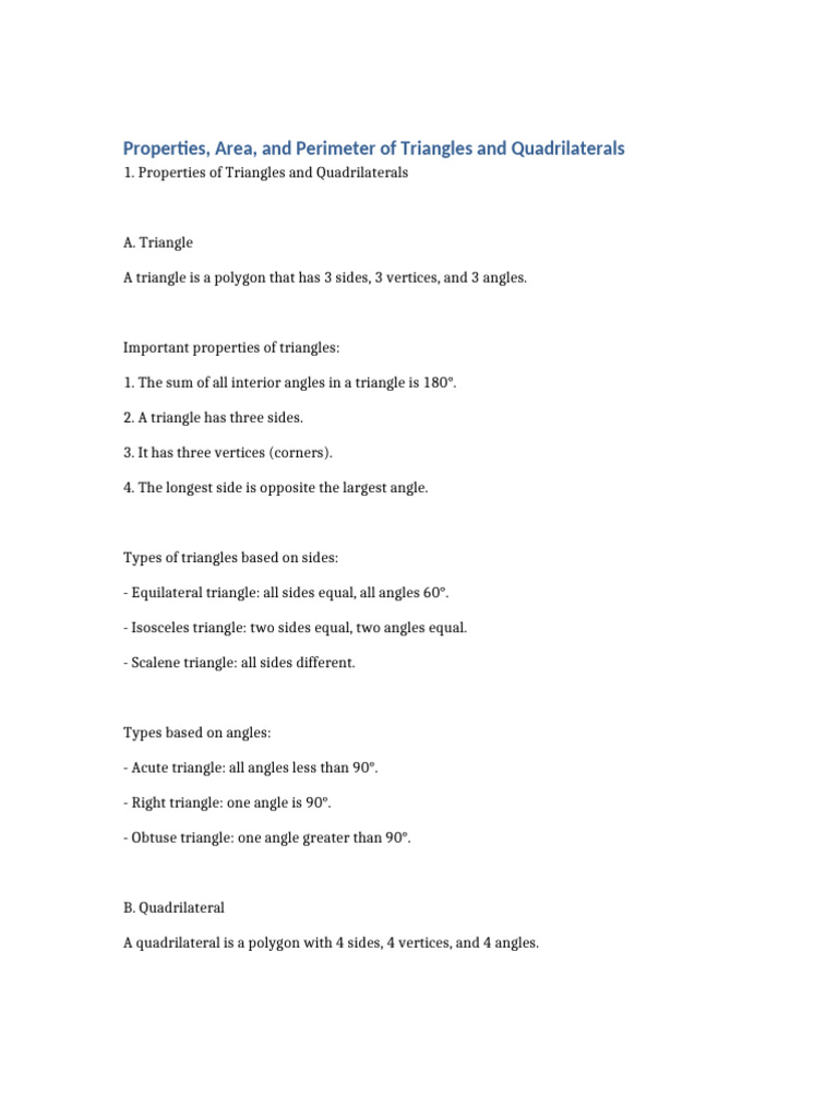 Triangles Quadrilaterals Notes | PDF