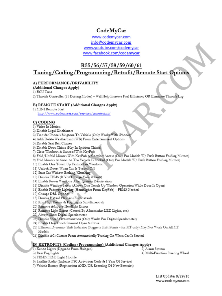 R55565758596061 Code List CodeMyCar | PDF | Car | Car Body Styles