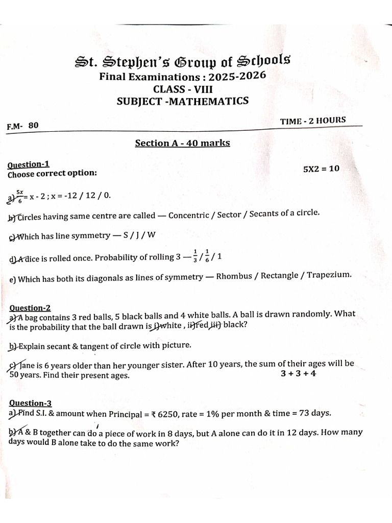 Math Final Question Paper | PDF