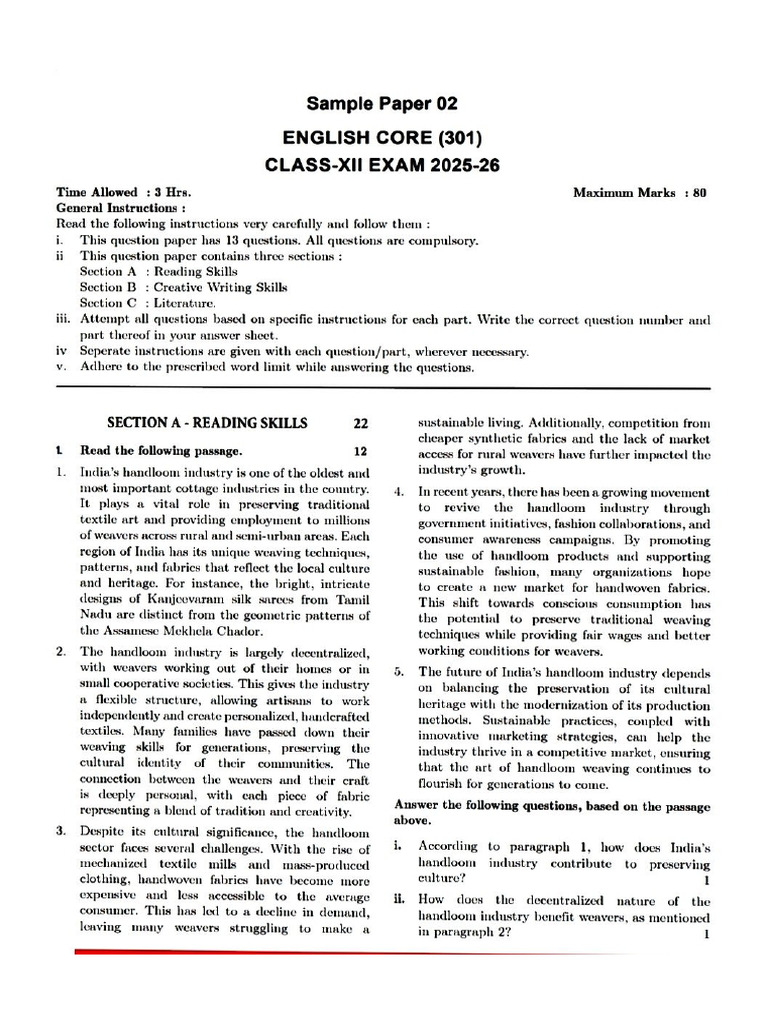 Sample Question Paper 2 | PDF