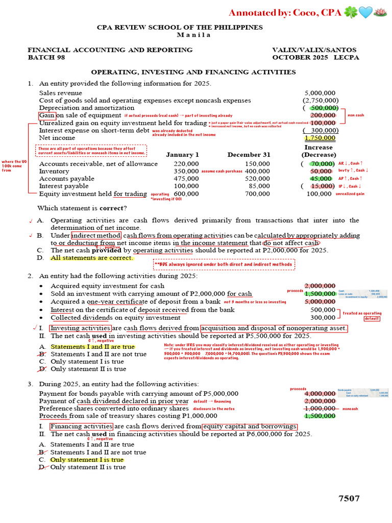 7507 - Operating Investing and Financing Activities | PDF | Expense ...