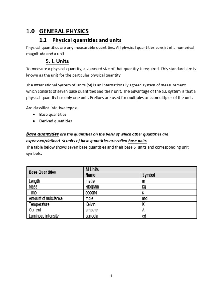 Section 1. 0 - General Physics | PDF | International System Of Units ...