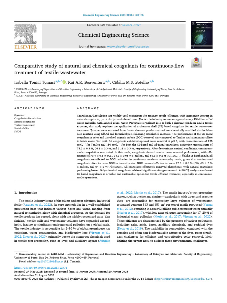 Comparative Study of Natural and Chemical Coagulants For Continuous ...