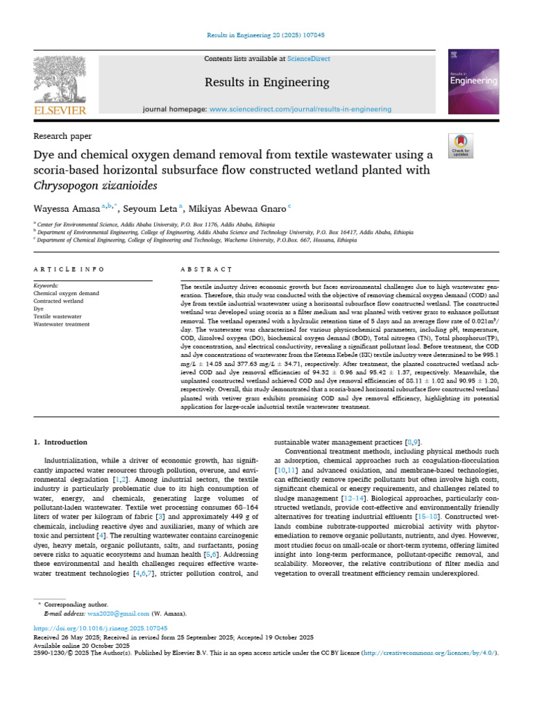 Dye and Chemical Oxygen Demand Removal From Textile Wastewater Using A ...