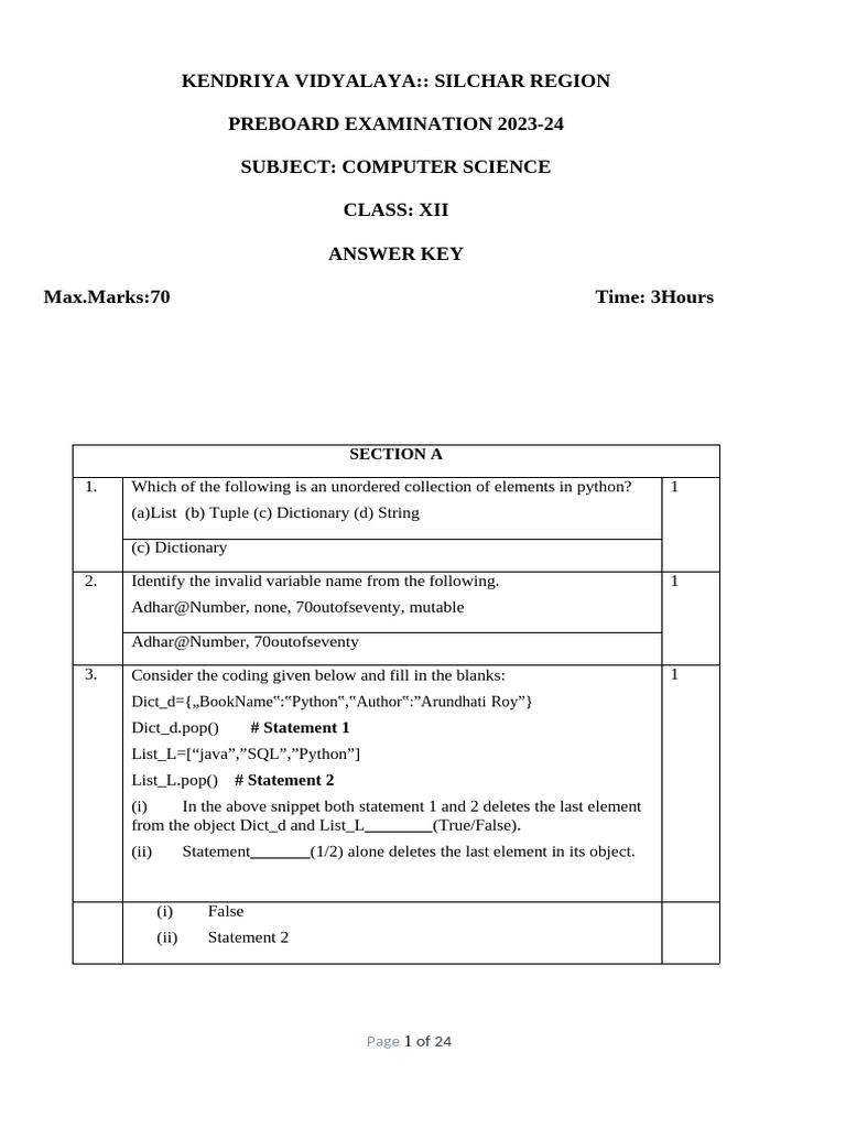 12 CS Silchar Region QP and MS Both | PDF | Computer Programming ...