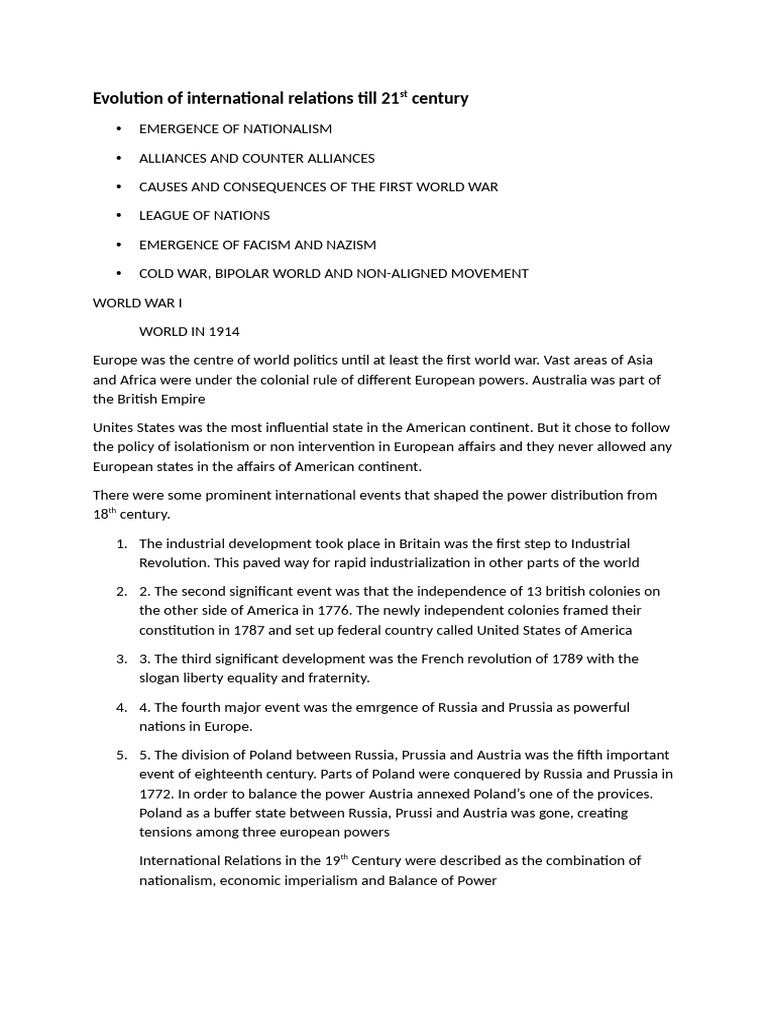 Evolution of International Relations Till 21st Century | PDF | Allies ...