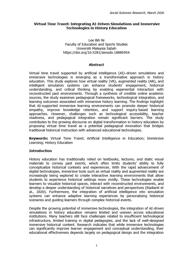 Virtual Time Travel: Integrating AI-Driven Simulations and Immersive ...