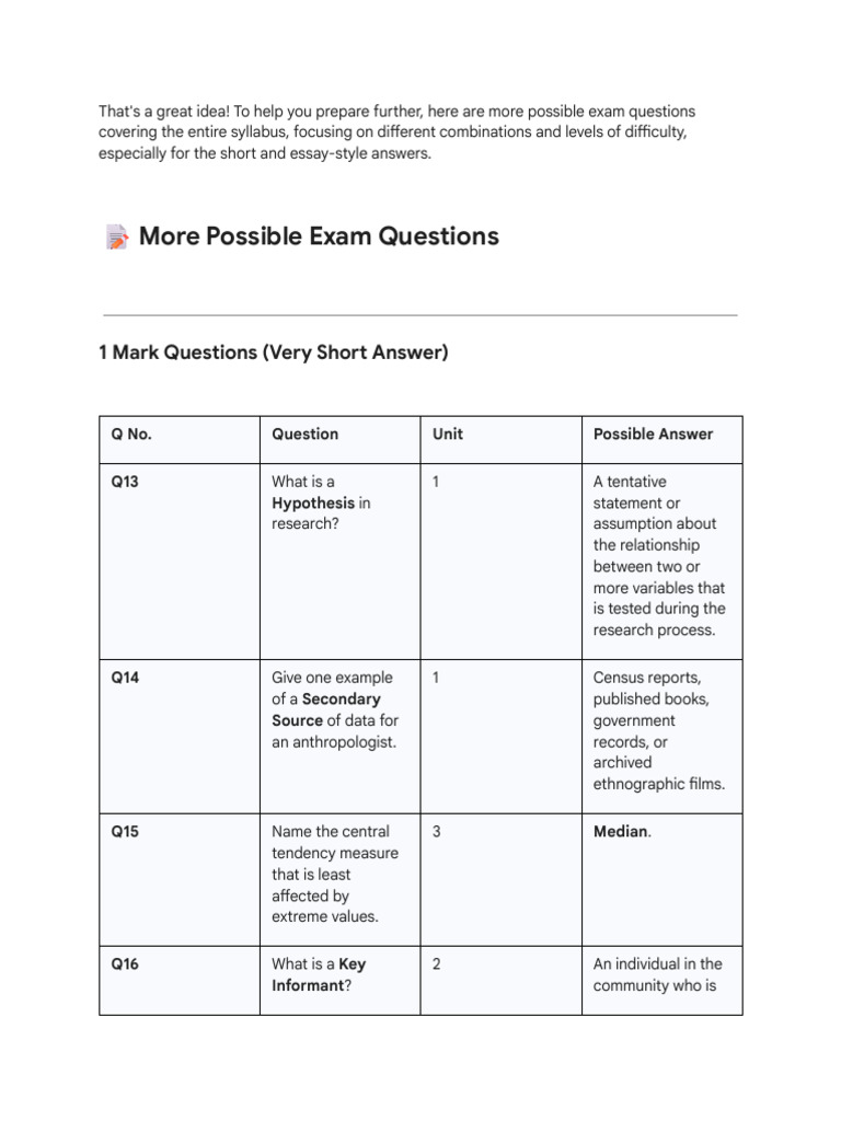 Sec More Possible Questions | PDF | Coefficient Of Variation | Standard ...