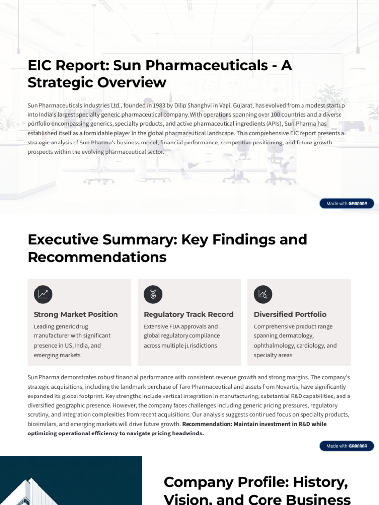 EIC Report Sun Pharmaceuticals A Strategic Overview | PDF | Generic ...