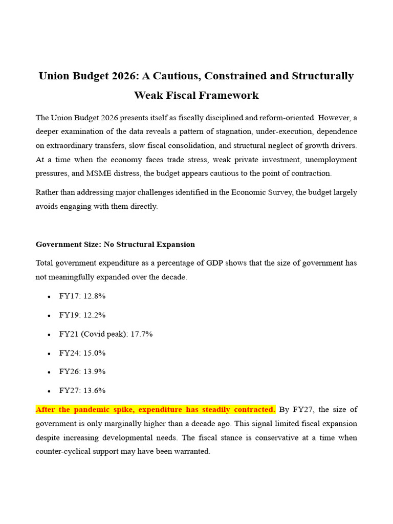Indian Budget 2026 - Issues | PDF | Government Budget Balance | Taxes