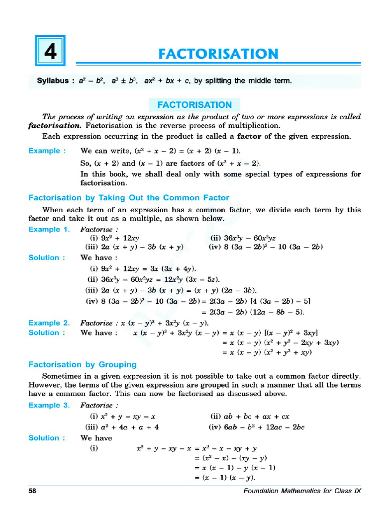 Grade 9 Factorization | PDF