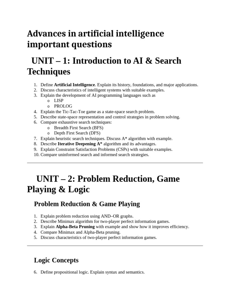 Advances in Artificial Intelligence Important Questions | PDF | Fuzzy ...