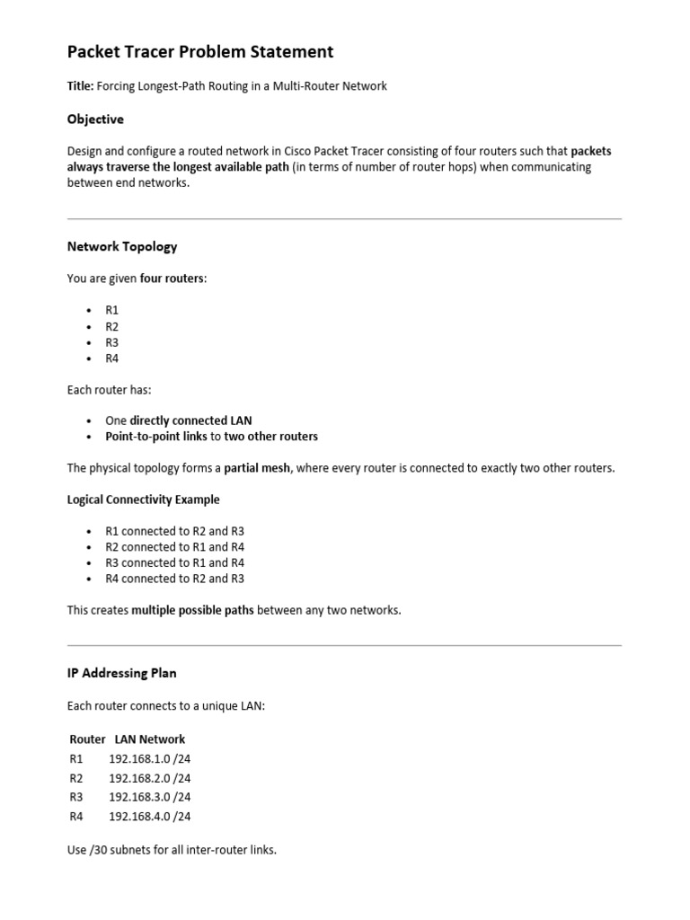 Packet Tracer Problem Statement: Objective | PDF