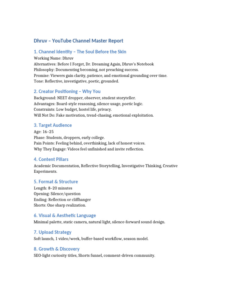 Dhruv YouTube Channel Master Report | PDF